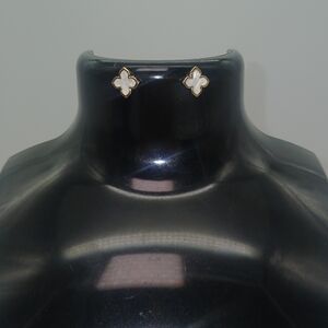 14K Gold Plated White Clover Style Stud Earrings​​